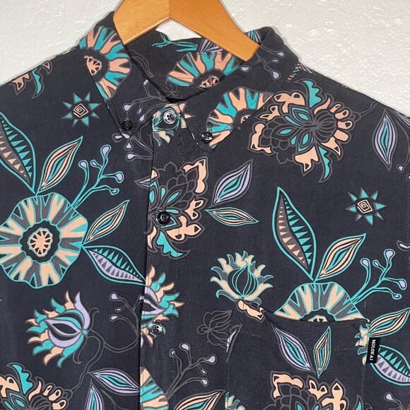 Molokai Surf Men's Medium  Wild Flower Button-Down Gray Floral Rayon Pocket - Picture 3 of 16